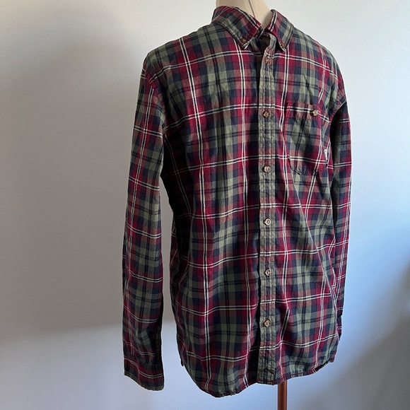 Burton -  Burgundy and Kaki Checkered Long Sleeve Button Down Shirt - Picture 3 of 10